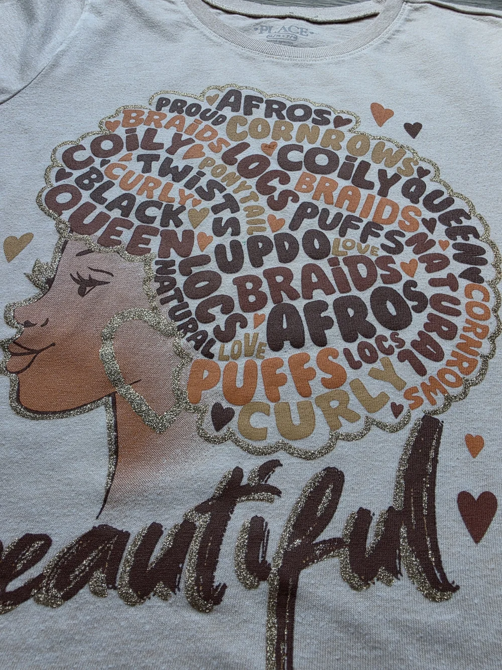3/$6 Beautiful Graphic Tee for Girls - Ivory with Brown & Gold Art